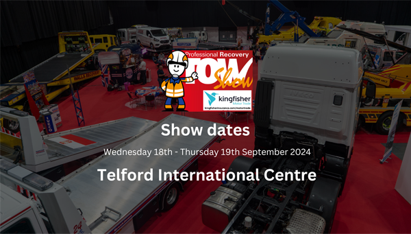 The Professional Recovery Tow Show, sponsored by Kingfisher Motor Trade, takes place at the Telford International Centre 18-19 September 2024.